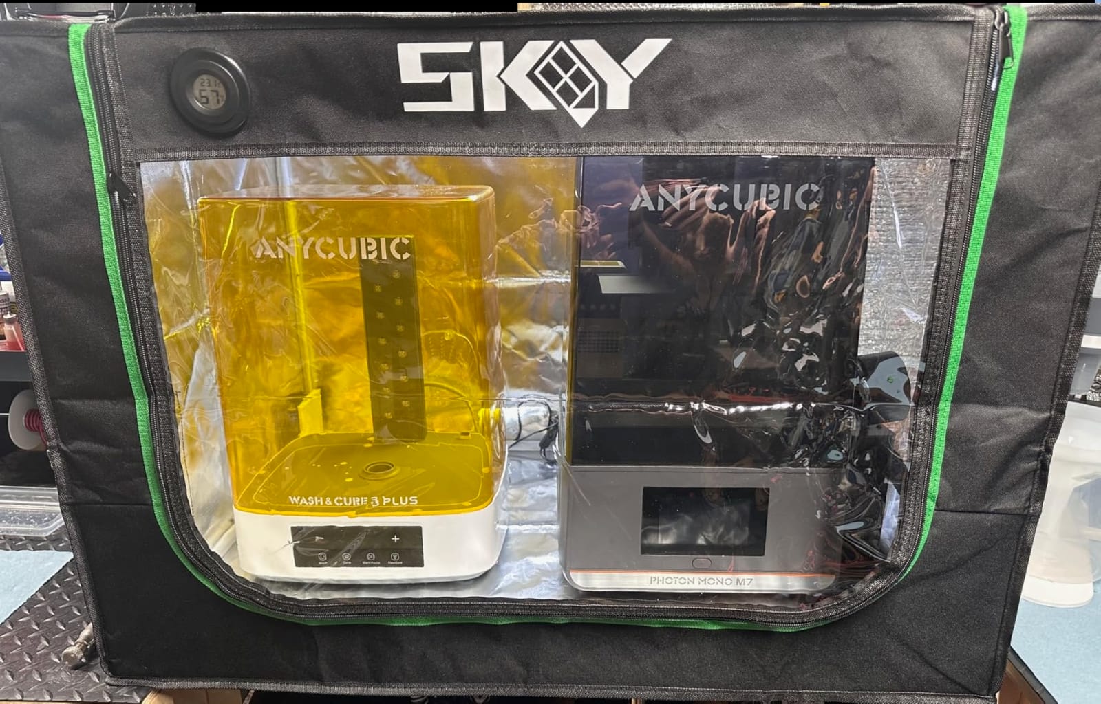 Upgrade 3D Printer Enclosure for Bambu Lab A1,A1 Mini with LED Light,Iron Frame,Fan Extraction Kit,Thermo-Hygrometer, Fireproof Dustproof Tent Constant Temperature Protective Cover,850 * 580 * 580mm customer photo 1