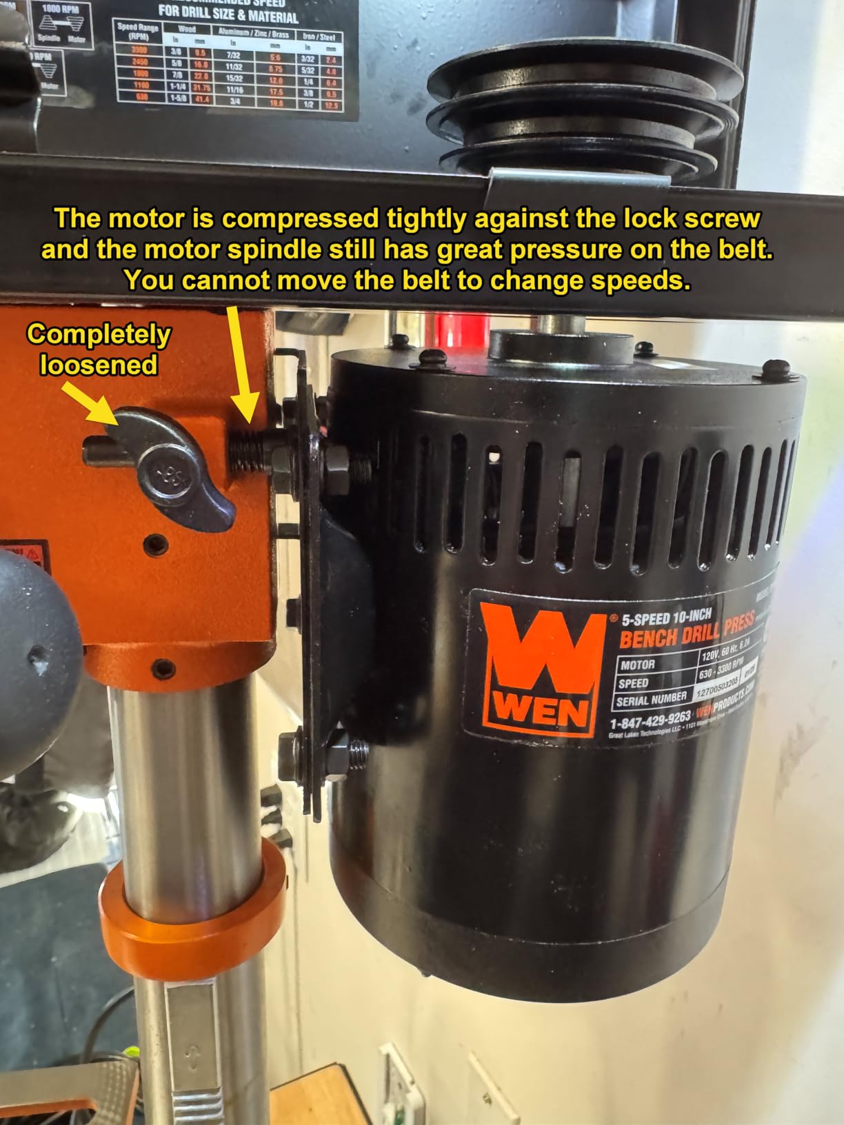 WEN 10-Inch Benchtop Drill Press, Chuck Key Storage, Laser Guide, 6.2-Amp 5-Speed Motor with Cast Iron Construction, Laser and LED Work Light (DP1050) customer photo 2