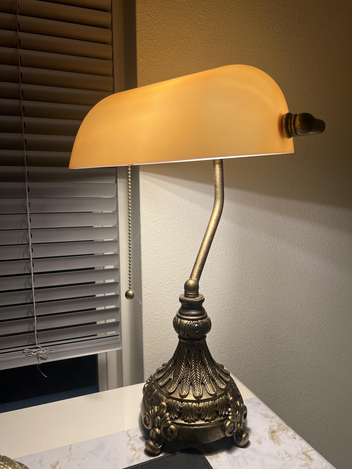 Vintage Amber Glass Bankers Desk Lamp,LED Bulb Included customer photo 1