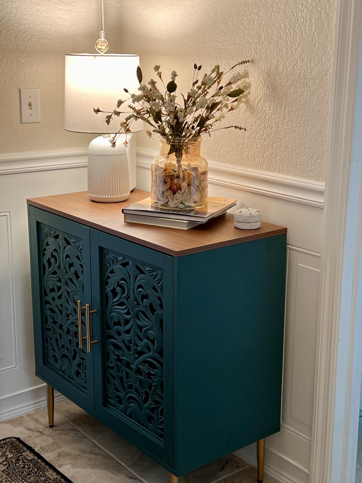ARTPOWER Vintage Hollow Carving Accent Cabinet with 2 Doors for Living Room customer photo 1