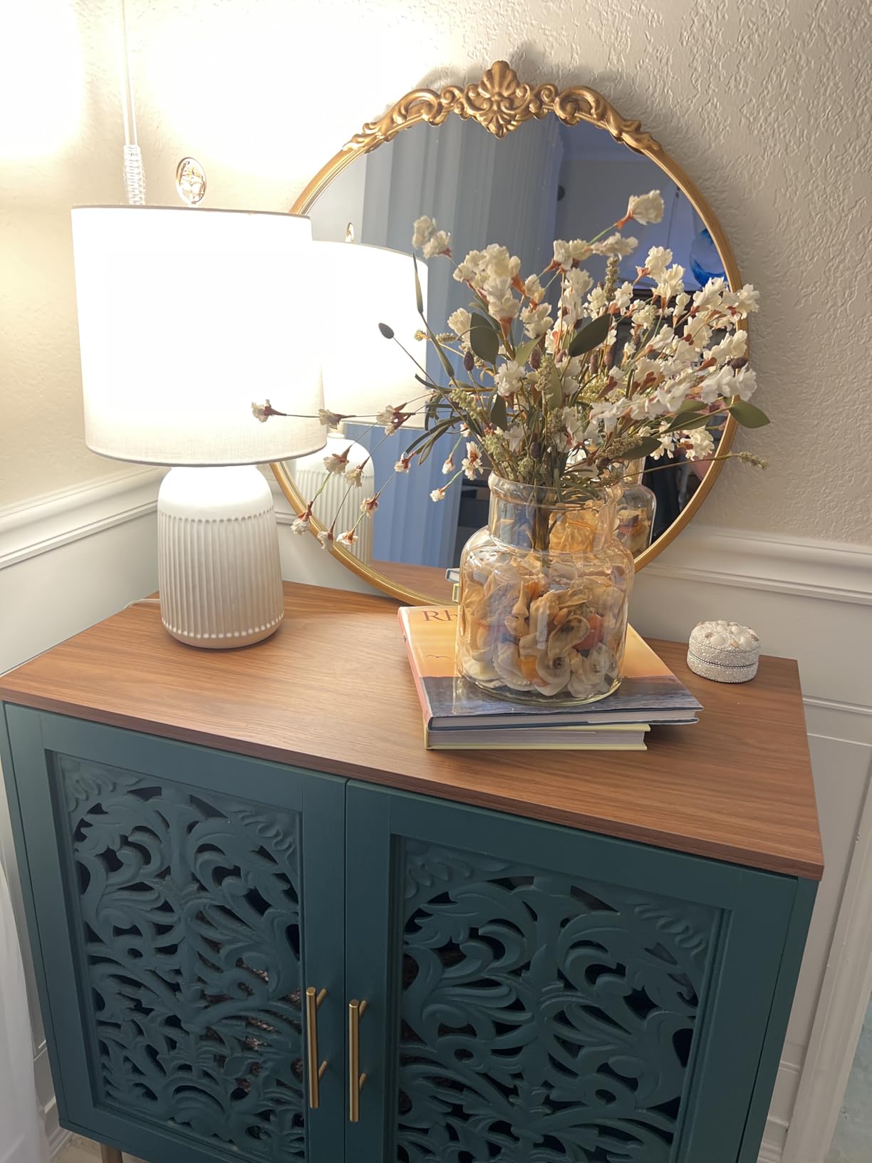 ARTPOWER Vintage Hollow Carving Accent Cabinet with 2 Doors for Living Room customer photo 2