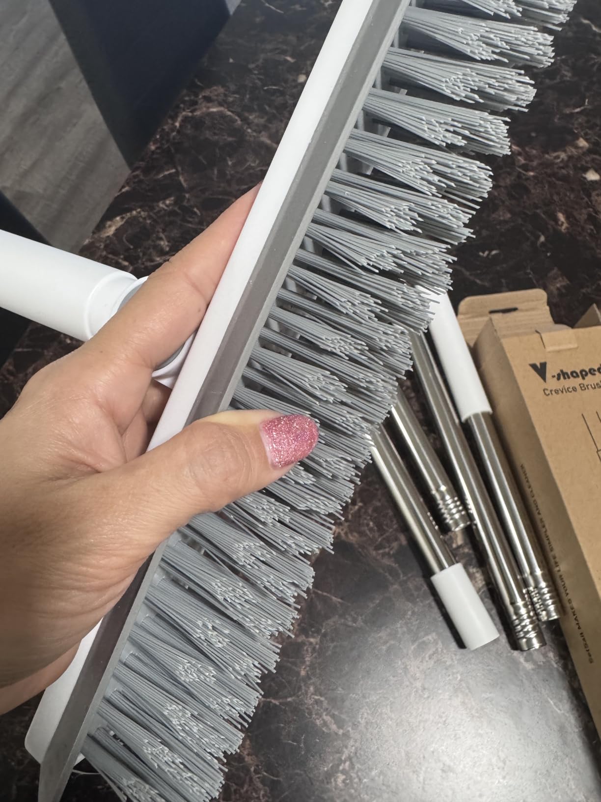 SetSail Grout Cleaner Brush with Long Handle, V-Shaped Floor Scrub Brush customer photo 2