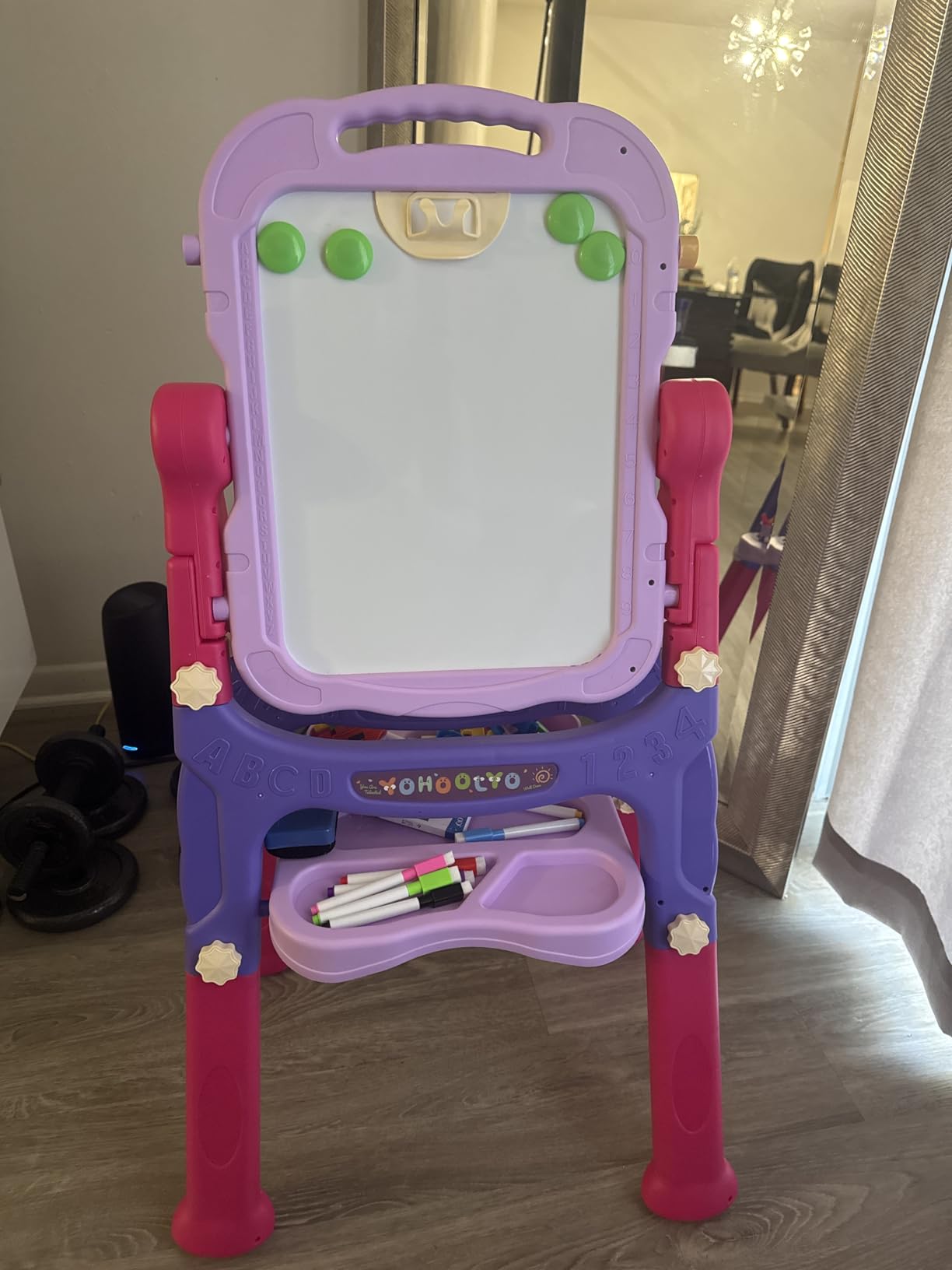 YOHOOLYO Kids Easel Standing Art Easel for Kids, Double Sided Children Pink Purple Easel Magnetic Chalkboard Whiteboard Dry Eraser Board Great Gift for Girls (Blue) customer photo 2
