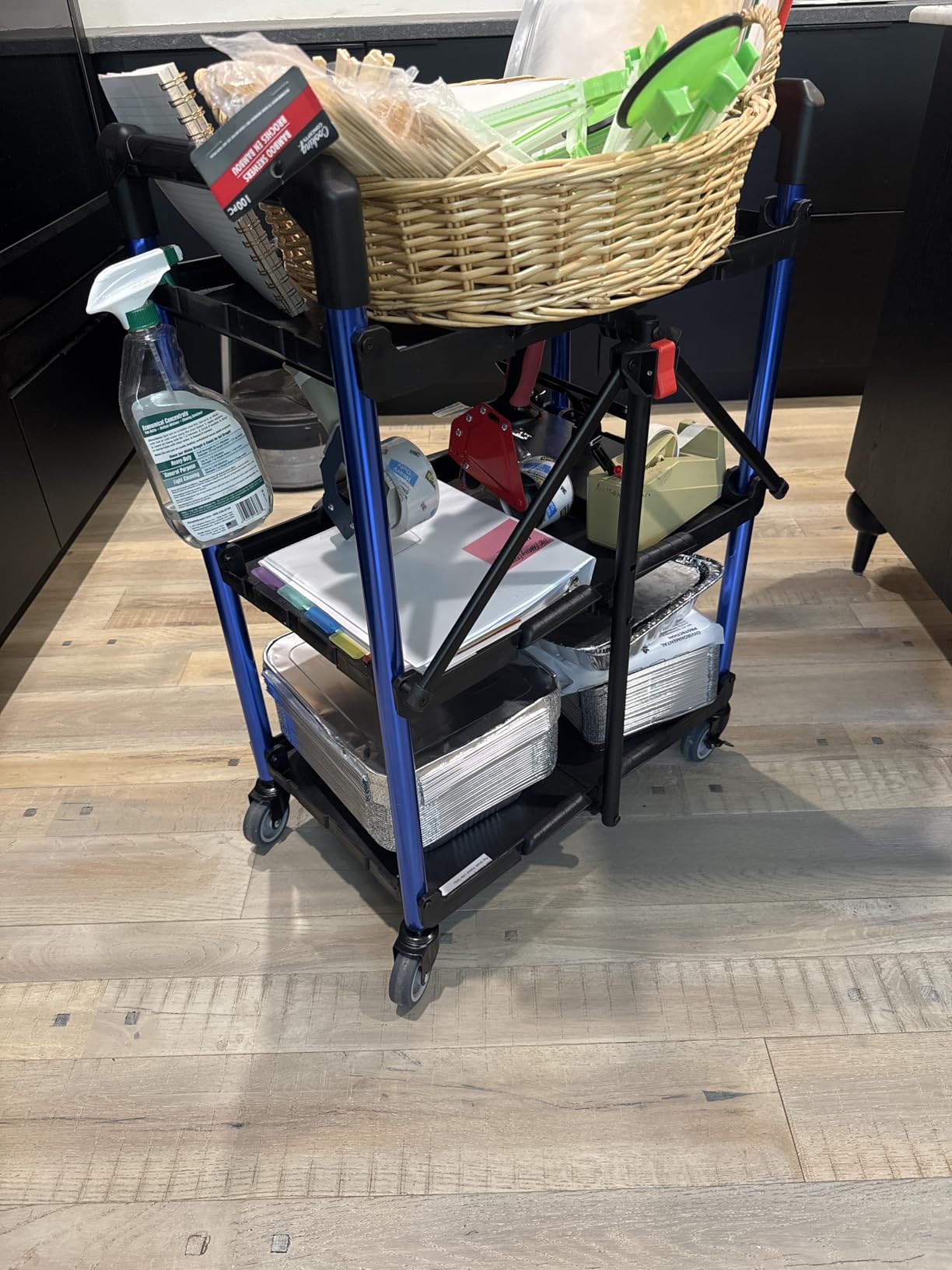 WORKPRO 3-Tier Service Utility Cart, 400LBS Plastic Rolling Cart with Handles & Lockable Wheels, Heavy Duty Storage Cart for Restaurant, Kitchen, Office, Garage, Warehouse customer photo 1