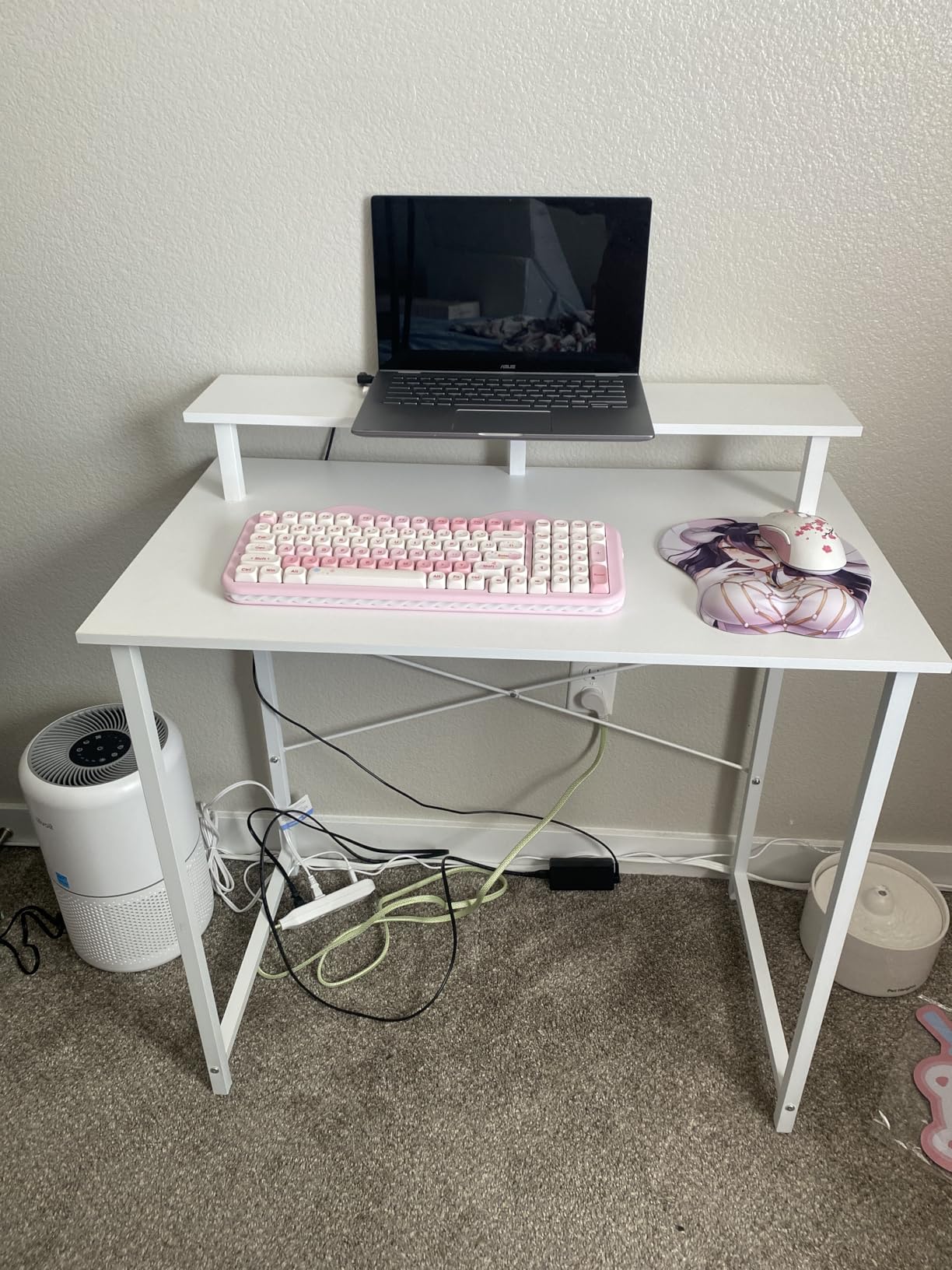 Pamray 32 Inch Small Computer Desk with Monitor Stand - Kids Study Writing Table, Pink customer photo 2