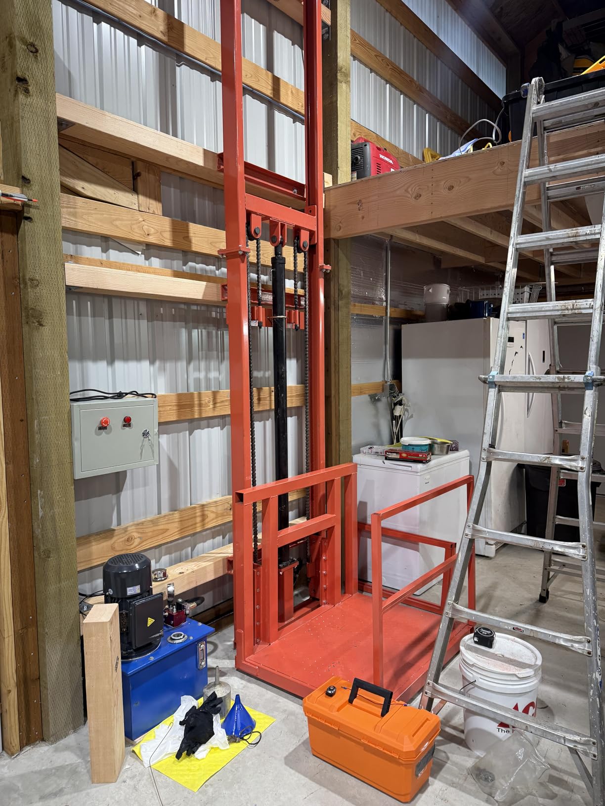1Ton/2200Lbs Load Electric Hydraulic Freight Elevator,9.8FT Lifting Height Remote Control Cargo Lift Platform,Wall Mounted Rail Elevator for Factory Warehouse Home Attic,Customizable customer photo 1