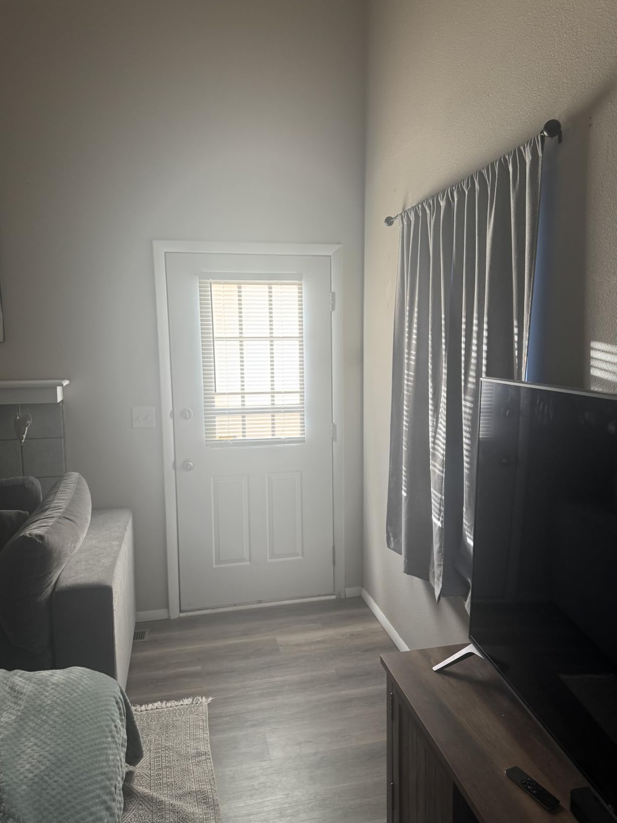 Linen Textured Total Blackout Sliding Door Curtains 84 Inches Long, Cream customer photo 2