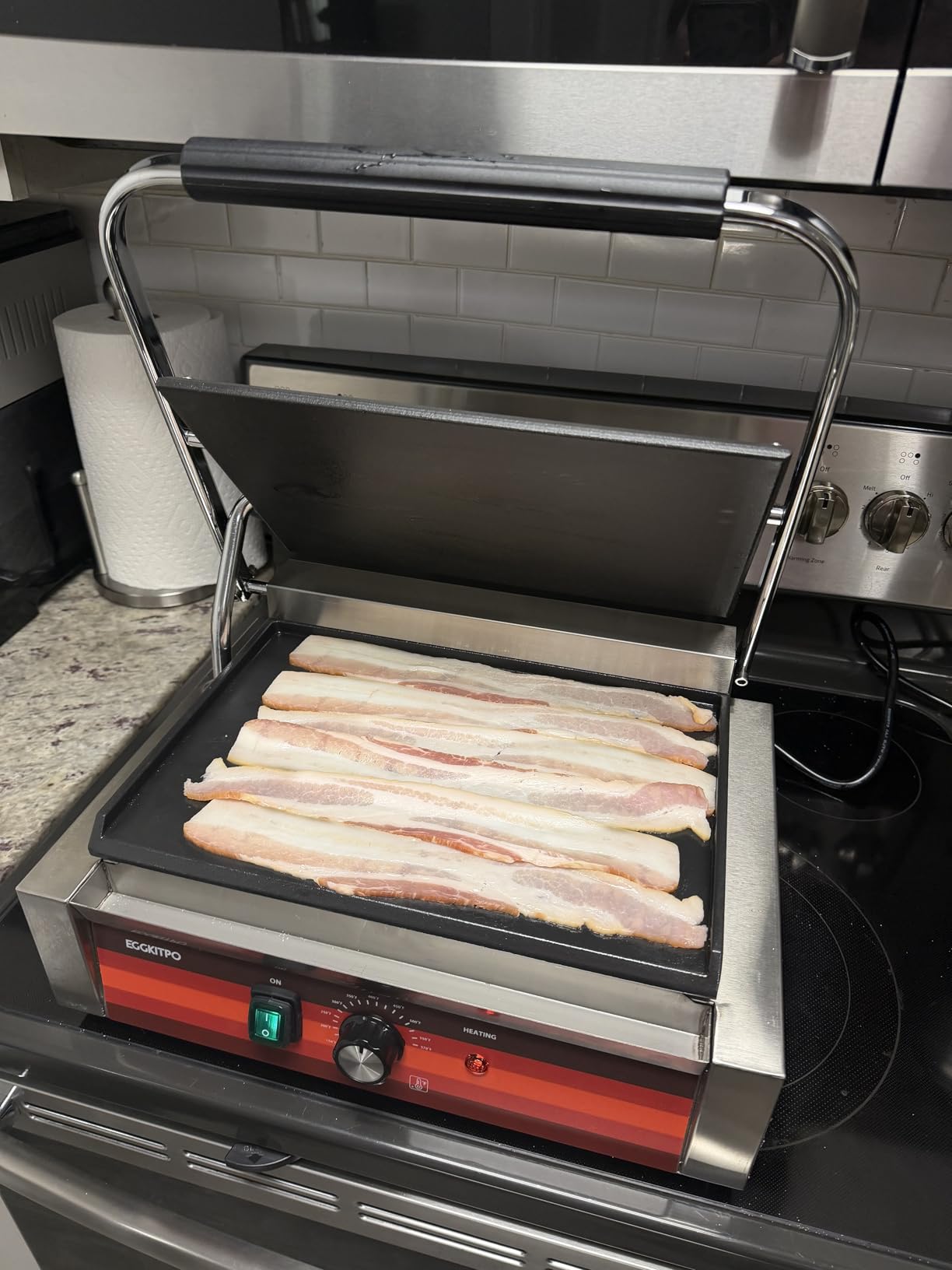 EGGKITPO Commercial Electric Panini Grill with Flat Plates Stainless Steel Sandwich Maker 14