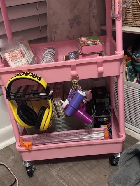 SUNALLY 3 Tier Rolling Cart with Drawer, Craft Storage Cart Organizer,Black customer photo 2