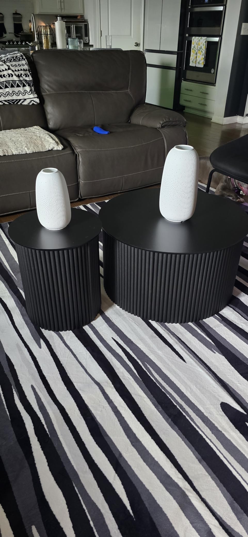 Fluted Round Nesting Coffee Table Set of 2 Circle Center Table Living Room customer photo 2