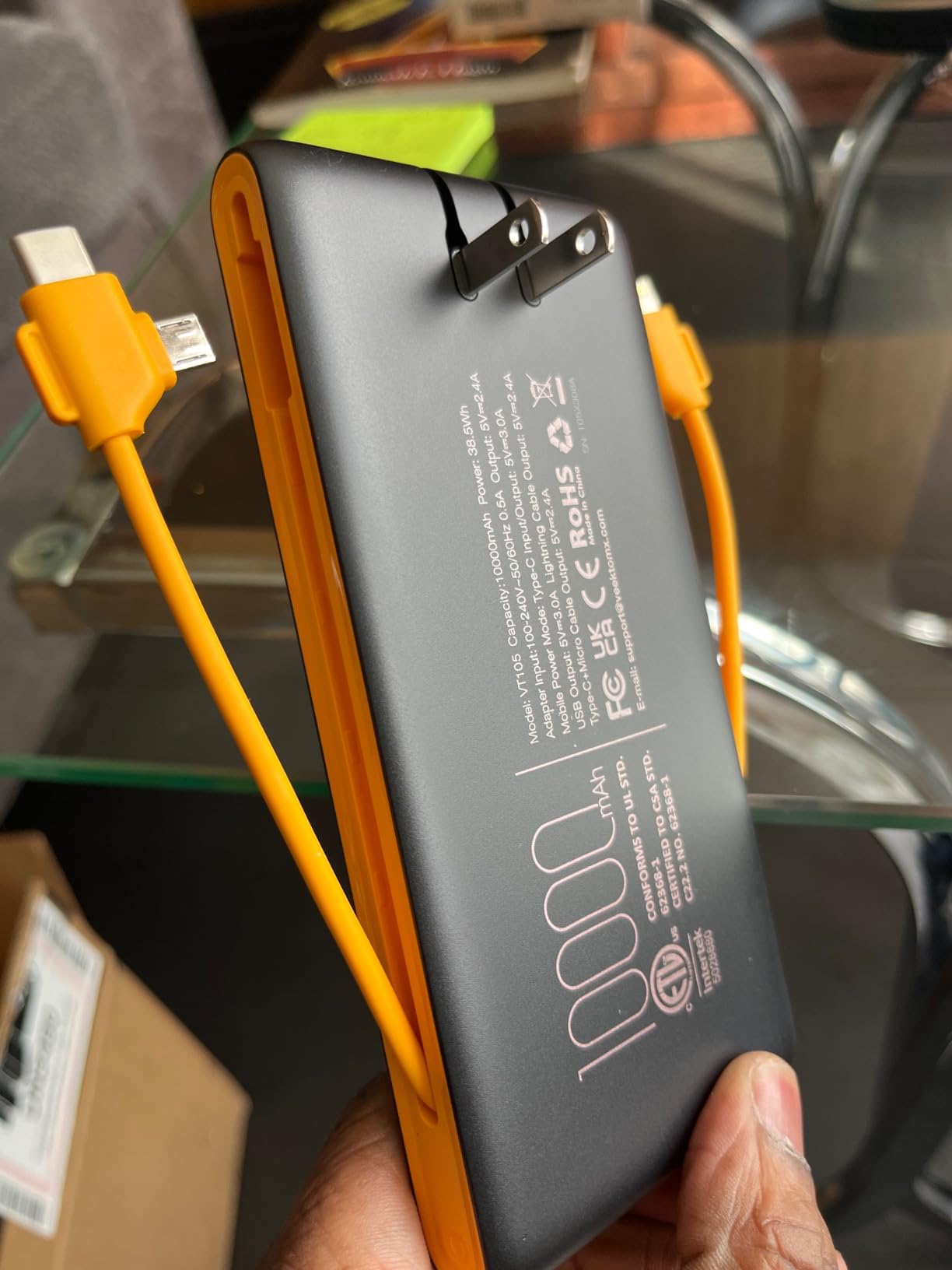 VEEKTOMX Portable Charger with Built-in Cables and AC Wall Plug, 10000mAh customer photo 1