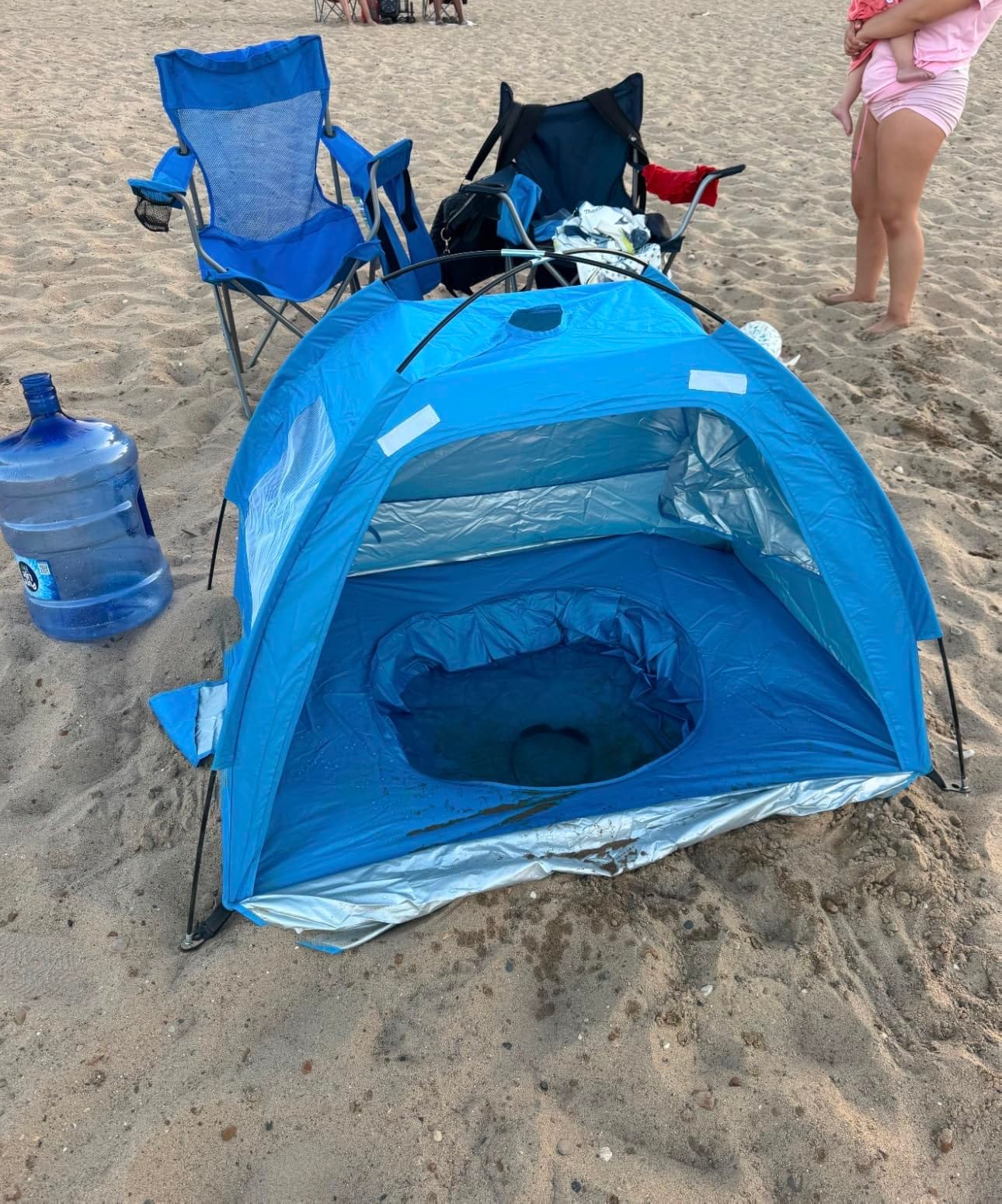 Baby Beach Tent Solar Cooling Fan, Anti-UV Toddler Beach Tent Sun Shelter Portable Travel Fan Beach Shade Tent, Baby Play Tent Built-in Ceiling Fan Sun Shelters Toddler Beach Essentials Blue customer photo 2