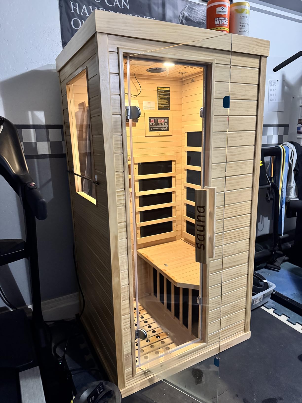 1 Person Far Infrared Home Sauna, Mini Canadian Hemlock Wood Sauna, 110V 900W, 5 Low EMF Carbon Heaters, 140°F Max, Bluetooth Speaker, 30-Min Setup, Compact Indoor Sauna, 32.3