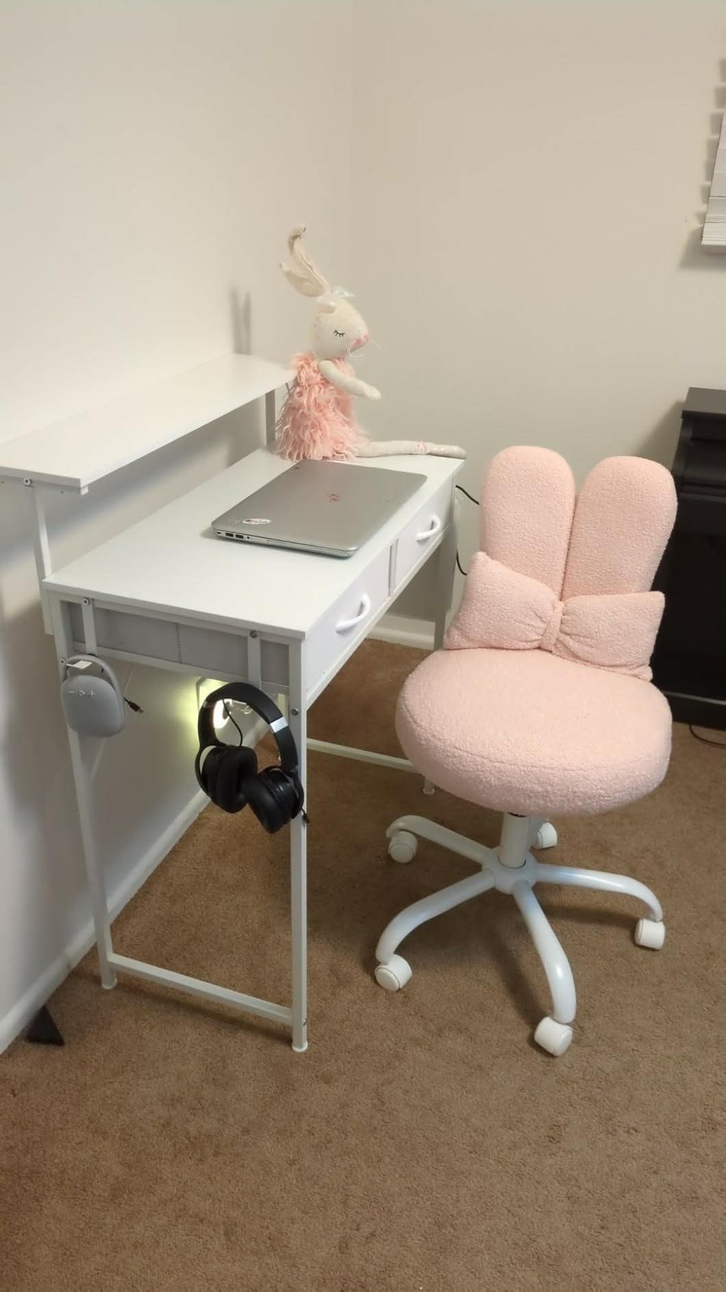 DurayLoly 31 Inch Small Computer Desk with LED Lights & 2 Fabric Drawers - Gaming Desk, Pink customer photo 2