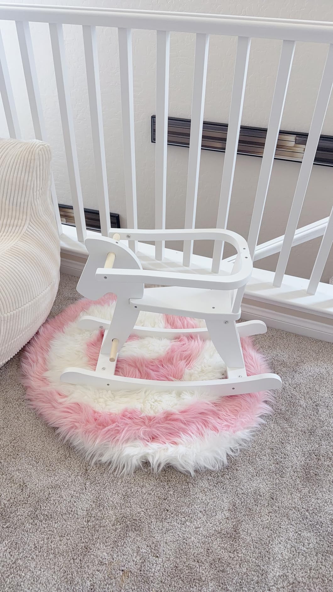 labebe Wooden Rocking Horse, Baby Wooden Ride On Toys for 12M+, Classic Rocker Toy with Removable Fence (Natural) customer photo 2