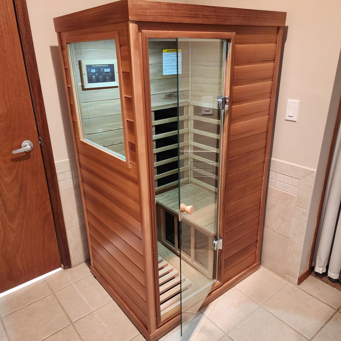 Full Spectrum Ultra-Low EMF Outdoor Sauna 2-Person, Red Cedar Far Infrared Saunas for Home, Near&Mid-IR Light, EMF 0.1-2mG, Bluetooth & Chromotherapy customer photo 2