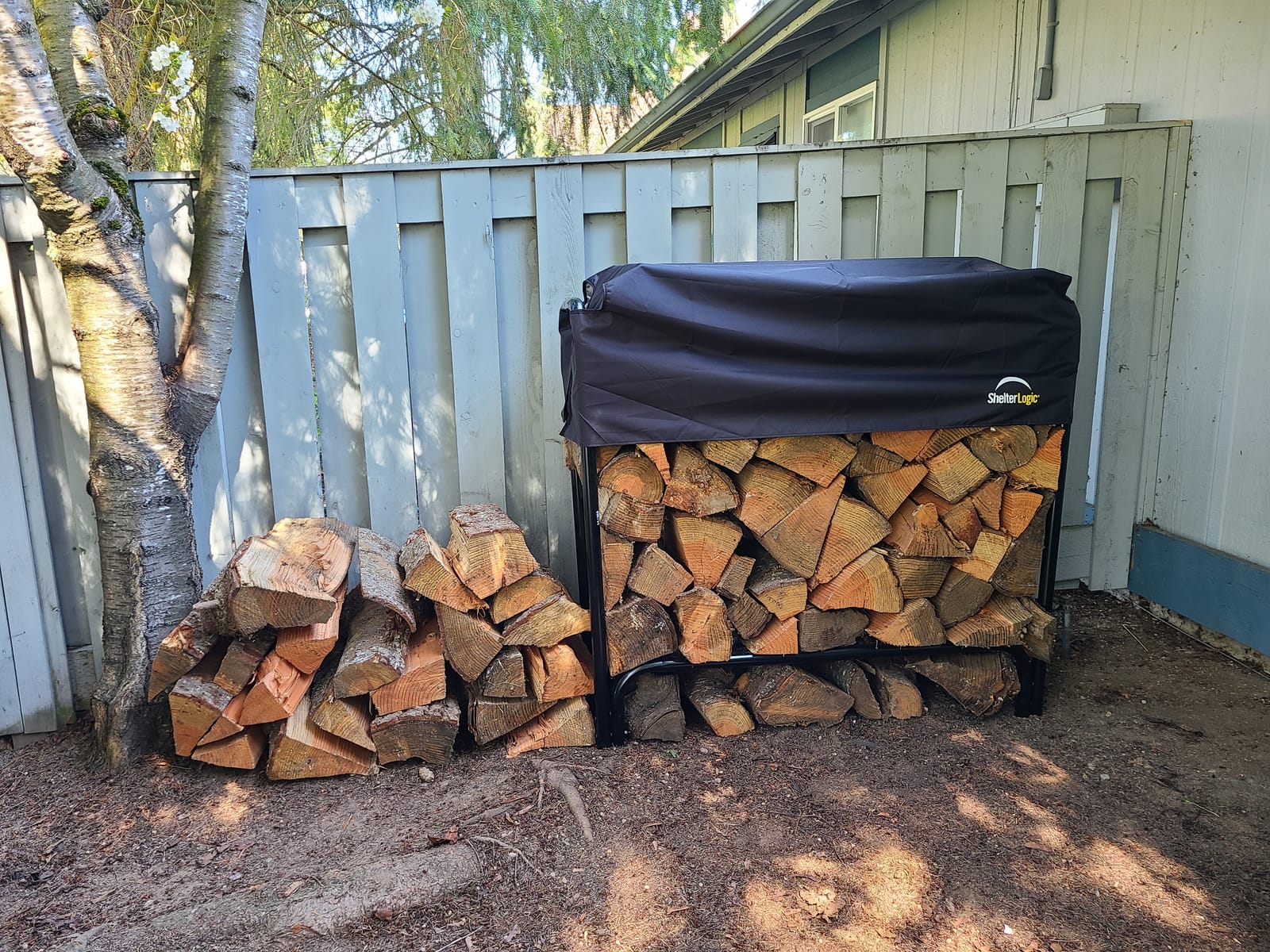 ShelterLogic 12' Adjustable Heavy Duty Outdoor Firewood Rack with Steel Frame Construction and Water-Resistant Cover customer photo 1