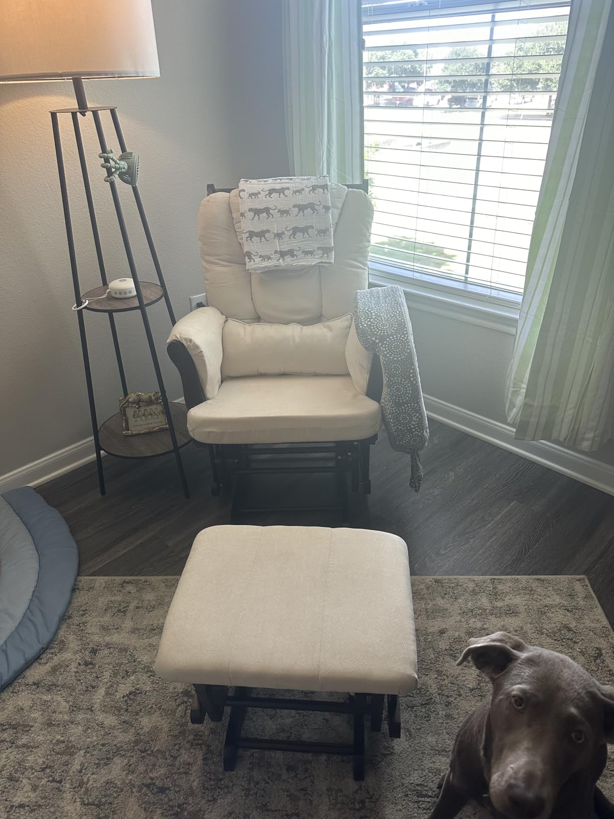 Storkcraft Tuscany Glider and Ottoman with Lumbar Pillow, Espresso/Gray customer photo 1