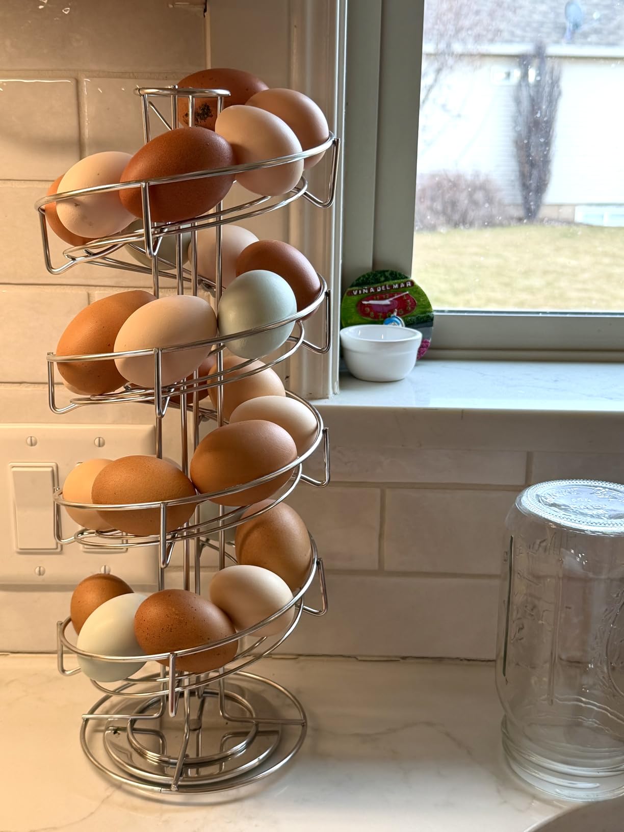 Toplife Spiral Design Metal Egg Skelter Dispenser Rack, Storage Display Rack, Black customer photo 1