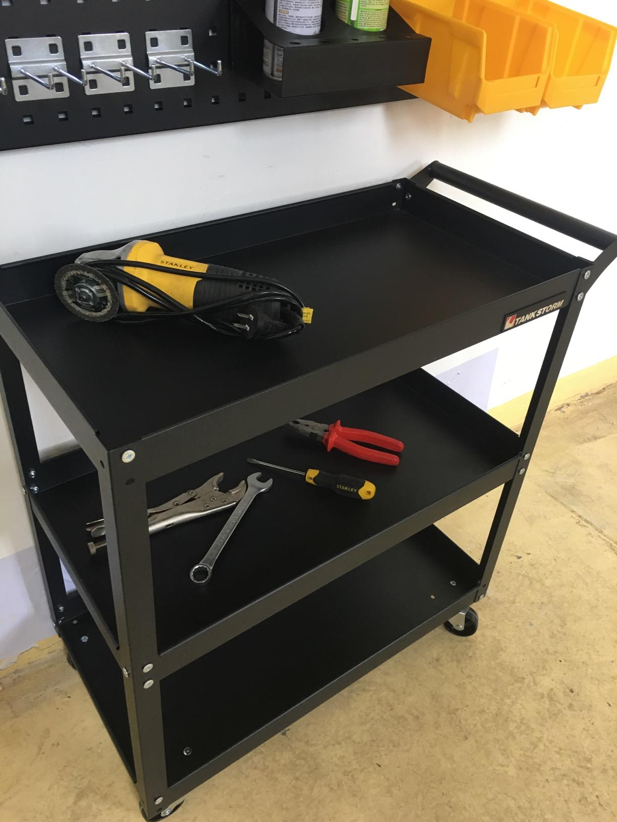 3 Tier Heavy Duty Rolling Tool Cart, Industrial Steel Service Cart for Garage, Workshop, Warehouse, 330LBS Capacity, Black Mechanics Tool Trolley with Wheels and Handle customer photo 2