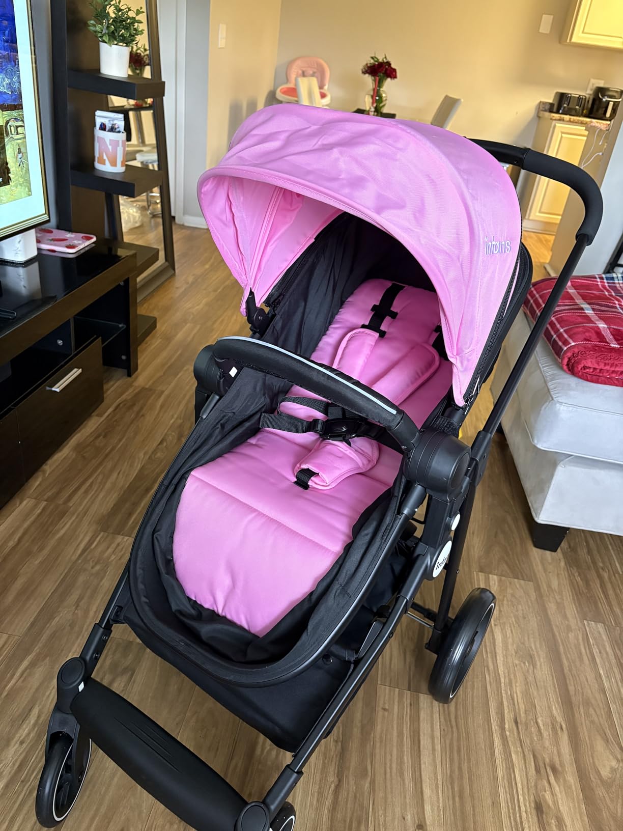 INFANS 2 in 1 Baby Stroller, High Landscape Infant Stroller & Reversible Bassinet Pram, Foldable Pushchair with Adjustable Canopy, Storage Basket, Cup Holder, Suspension Wheels (Black) customer photo 1