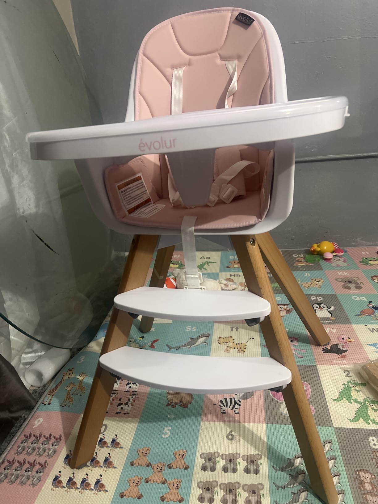 Evolur Zoodle 2-in-1 High Chair for Baby & Toddler – Convertible High Chair to Toddler Chair, Padded Seat, 5-Point Safety Harness, Dual Dishwasher-Safe Trays, Solid Beechwood Legs – Pink customer photo 1