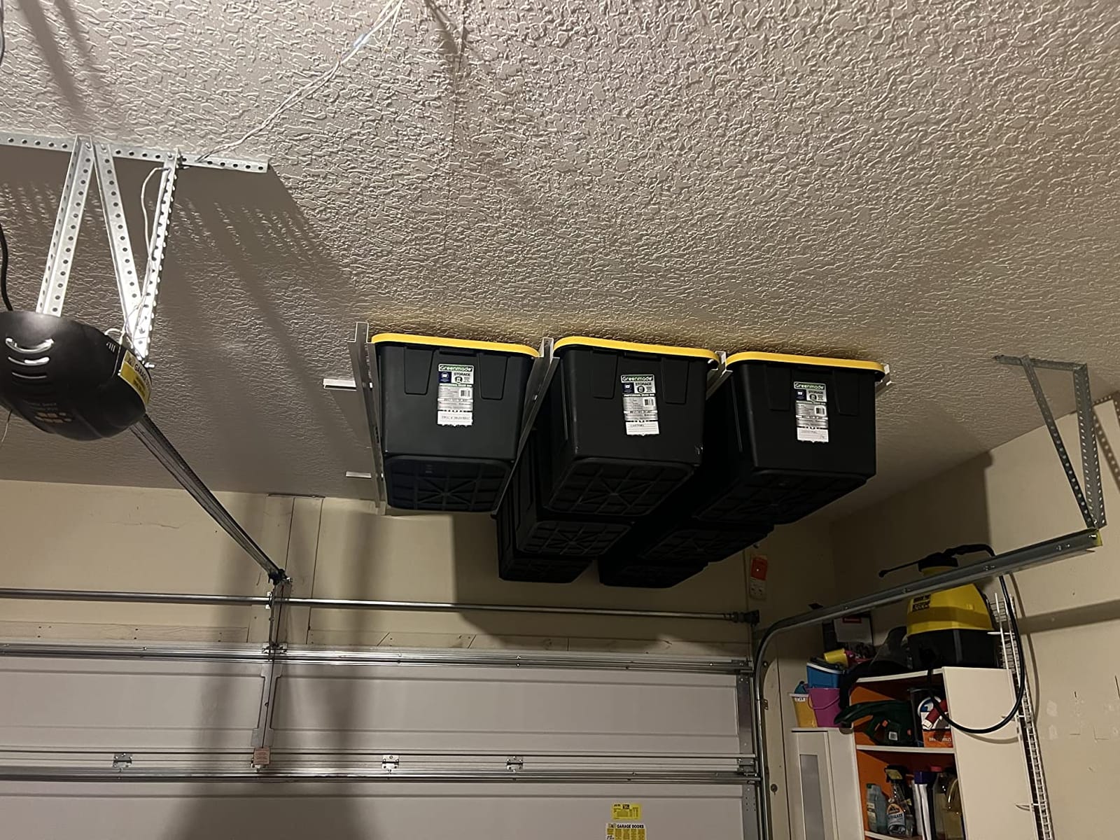 E-Z Garage Storage Tote Slide PRO – Made in USA Ceiling Tote Rack, 15 Totes customer photo 1