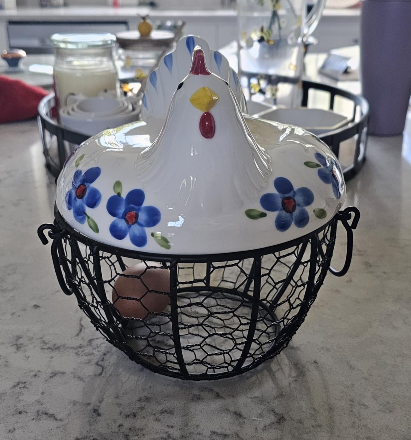 Chicken Design Ceramic Egg Storage Basket Iron Basket Holds 20-25 Eggs, Egg Holder, Organizer Case, Container Egg Basket Holder customer photo 2