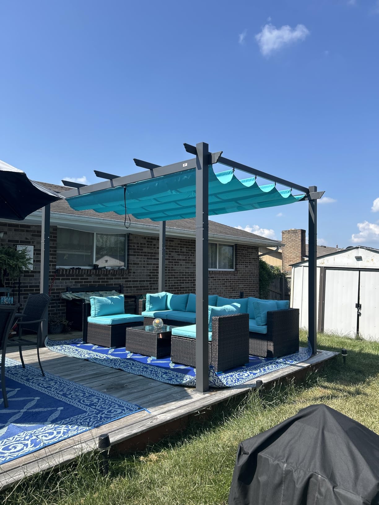 PURPLE LEAF Outdoor Retractable Pergola 10' X 12' Canopy Aluminum, Beige customer photo 1