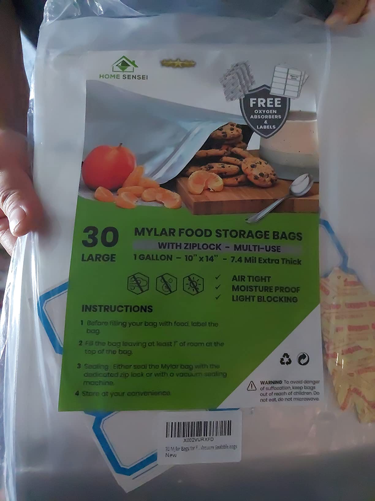 30 Mylar Bags for Food Storage 1 Gallon - Extra Thick 15 Mil - Long Term & Food Grade - Mylar Bags with Oxygen Absorbers 400cc- Zipper, Resealable, Stand-up Gousset - Bolsas Mylar con Abosrbentes customer photo 1