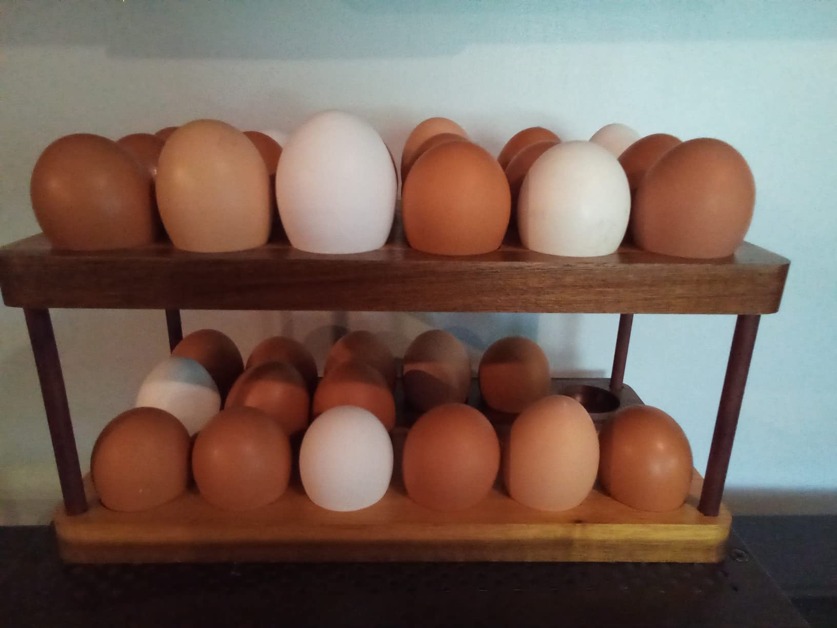 YOUEON Acacia Wooden Egg Holder with Double Layers, Detachable Wooden Egg Tray Holds 36 Fresh Eggs, Countertop Storage Rack for Gathering Fresh & Easter Eggs, Rustic Decor customer photo 1