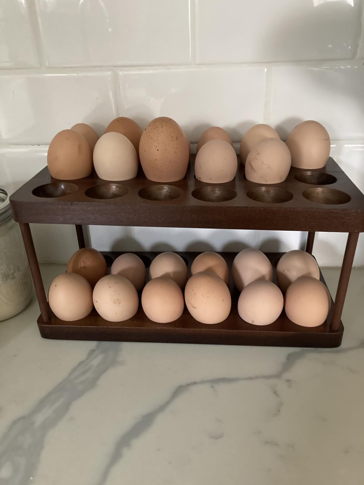 YOUEON Acacia Wooden Egg Holder with Double Layers, Detachable Wooden Egg Tray Holds 36 Fresh Eggs, Countertop Storage Rack for Gathering Fresh & Easter Eggs, Rustic Decor customer photo 2