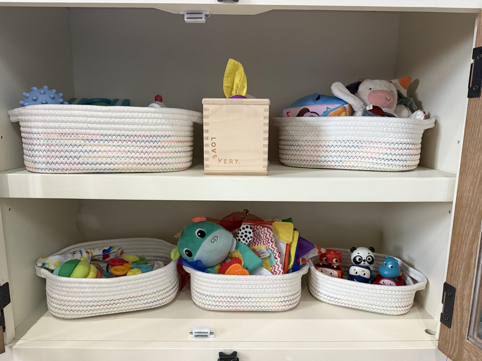 NaturalCozy 5-Piece Rectangle Storage Basket Set- Natural Cotton Rope Woven for Organizing! Small Basket for Montessori, Baby Nursery, Dog Toy Baskets, Cat Toy Box, Bathroom Organization Bin customer photo 1