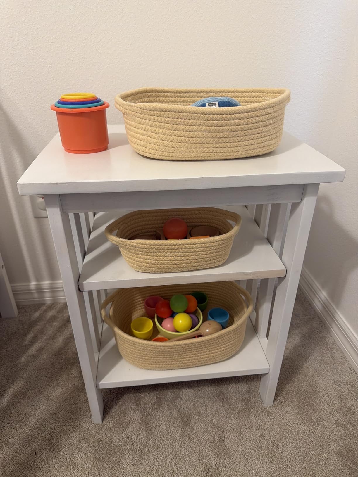 NaturalCozy 5-Piece Rectangle Storage Basket Set- Natural Cotton Rope Woven for Organizing! Small Basket for Montessori, Baby Nursery, Dog Toy Baskets, Cat Toy Box, Bathroom Organization Bin customer photo 2