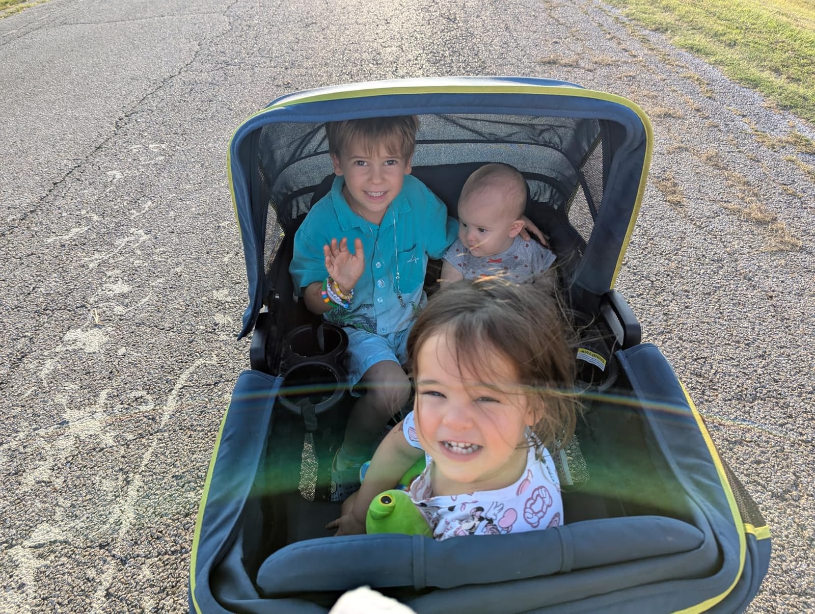 Gladly Family Anthem4 Quad All-Terrain Wagon Stroller with Easy Push and Pull, Removable XL Canopies, and Sturdy, Safe Folding for Storage and Transport, Electric Silver customer photo 1