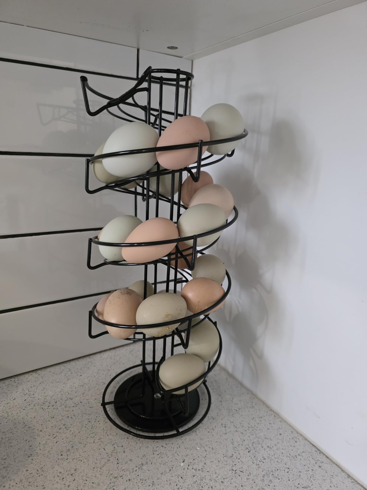 Shop Square Spiral Egg Holder Countertop - Holds 3 Dozen - Fresh Egg Storage Skelter Rack for Counter with Non-Slip Base, Black customer photo 1