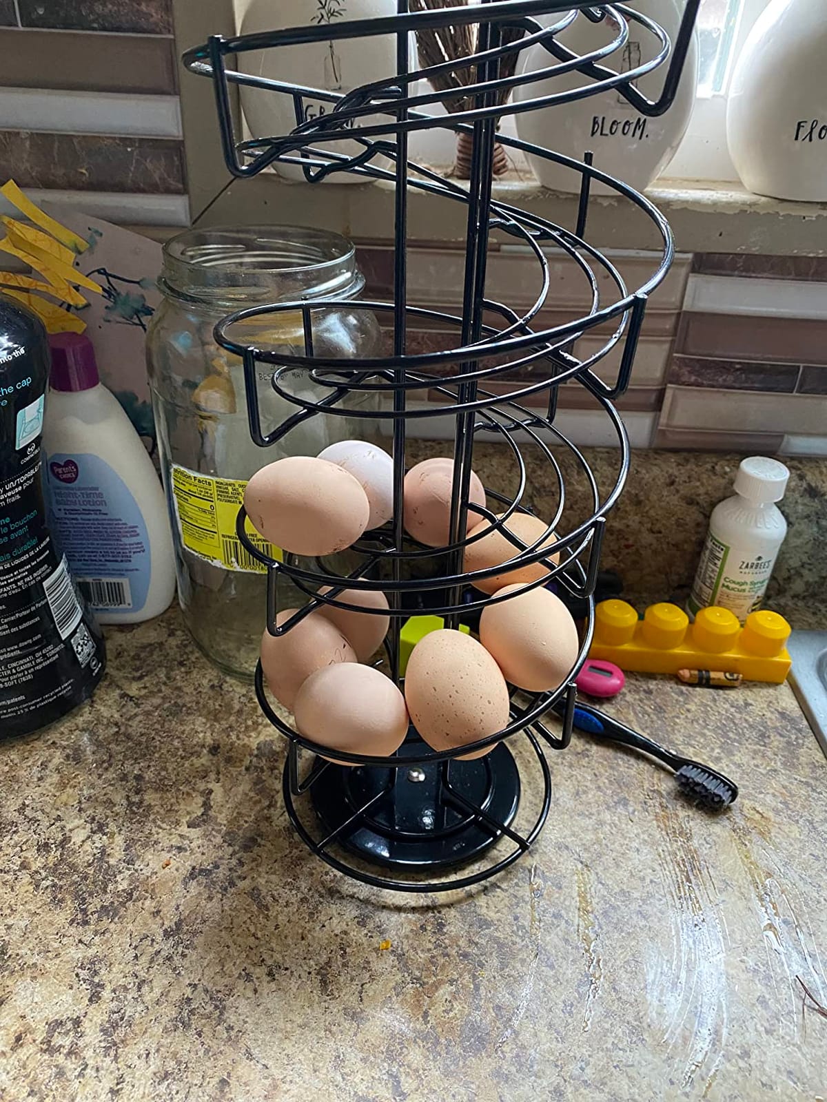 Shop Square Spiral Egg Holder Countertop - Holds 3 Dozen - Fresh Egg Storage Skelter Rack for Counter with Non-Slip Base, Black customer photo 2
