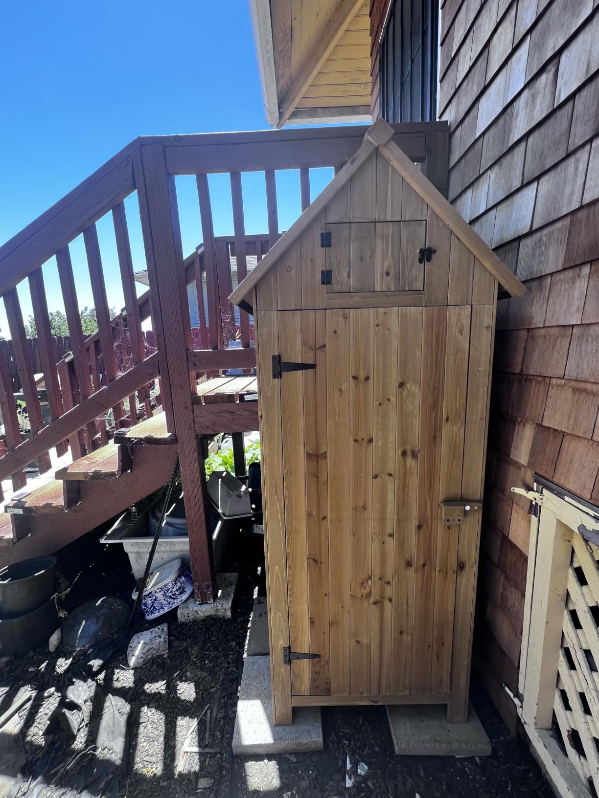 VINGLI Outdoor Wooden Storage Shed, Garden Shed Outside Tool Cabinet with Safety Latch, Patio Storage Organizer customer photo 2