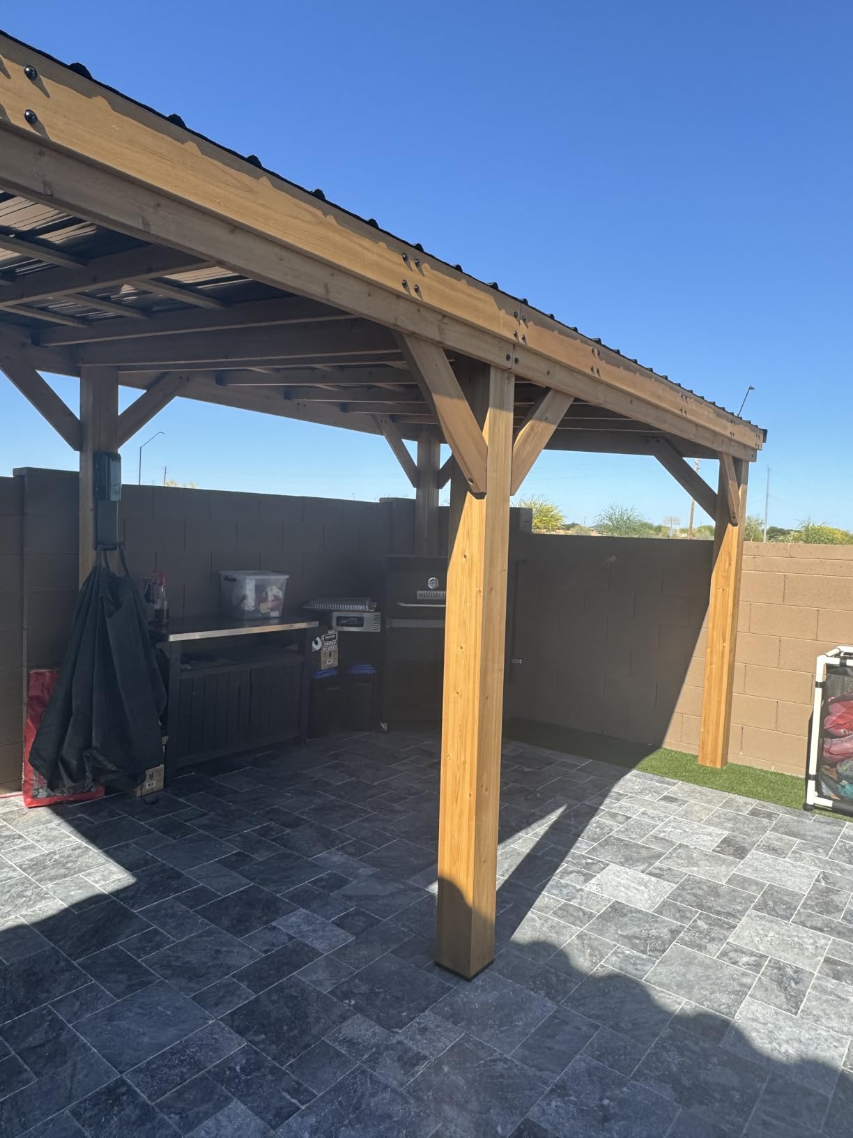 Backyard Discovery Saxony XL 12' x 6' Cedar Wood BBQ Grill Gazebo Pavilion with Hardtop Galvanized Steel Roof, Bar Tops, Powerport, Snow Support, Wind Resistance, Cook Station for Outdoor Patio, Deck customer photo 2