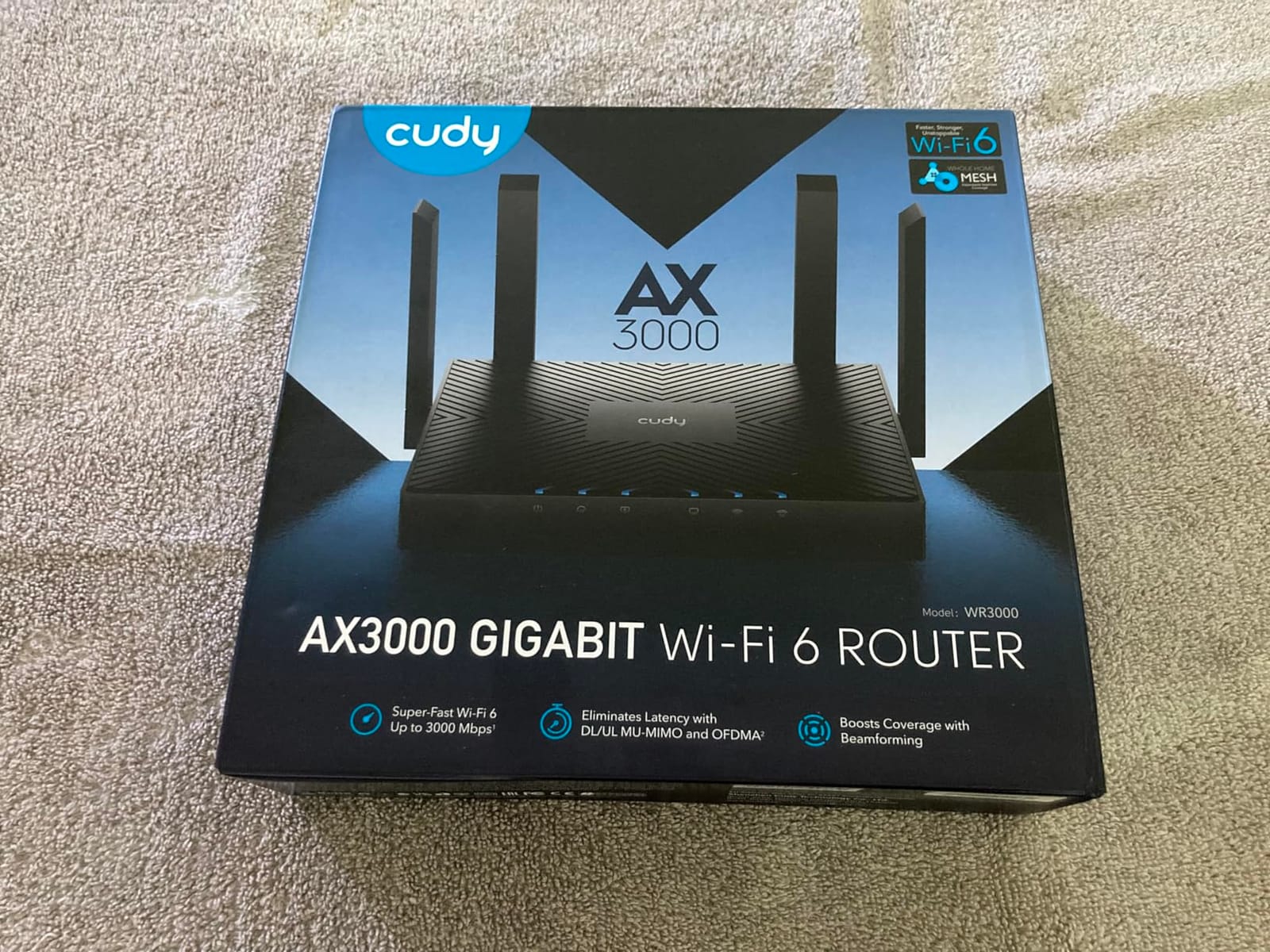 Cudy AX3000 Gigabit Mesh Wi-Fi 6 Router, 4X GbE, 160MHz, VPN Full, WR3000 customer photo 1