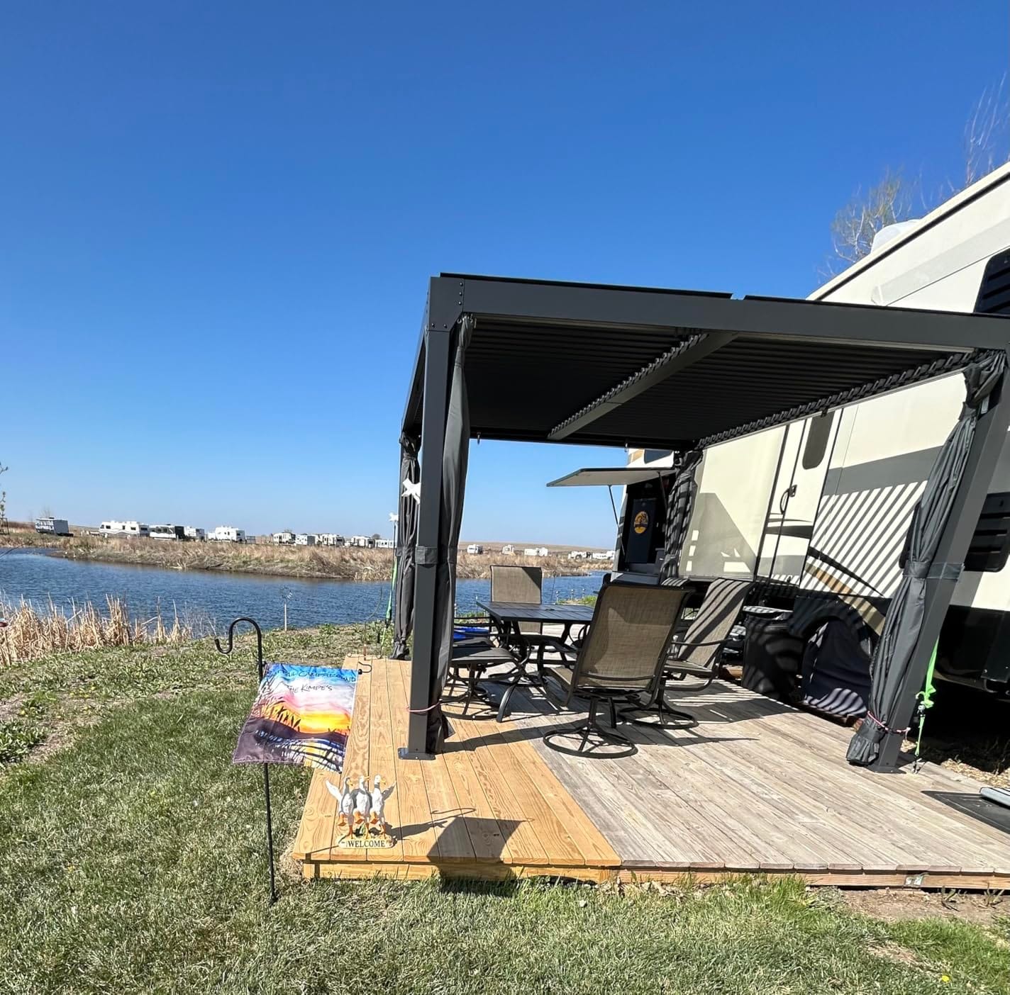 YOLENY Louvered Pergola - 10x12, All Aluminum with Adjustable Rainproof Roof, Outdoor Pergola with Curtains and Nets for Patio & Garden, White customer photo 2