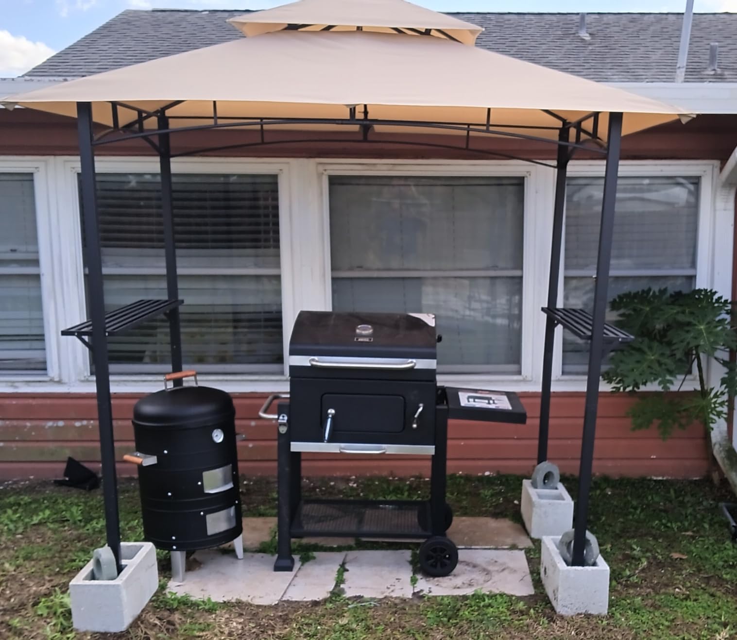 AECOJOY 8' x 5' Outdoor Grill Gazebo Canopy, BBQ Canopy for Outdoor Grill, 2- Tier BBQ Gazebo Shelter for Patio, Backyard and More (Grey) customer photo 2