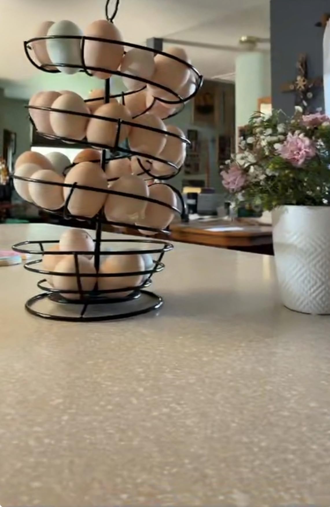 Fresh Egg Holder Countertop, Egg Skelter, Spiral Egg Holder with Storage Basket, Chicken Egg Holder, Large Capacity Egg Storage for Kitchen, Holds Up to 3 Dozen Eggs customer photo 1
