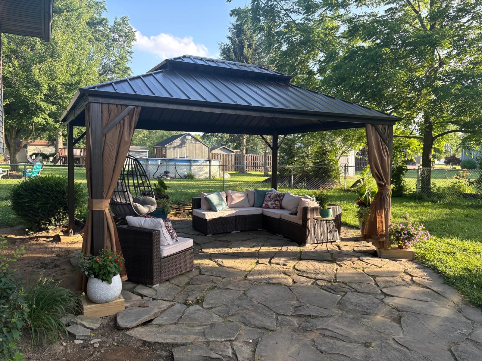 EROMMY 10' x 10' Hardtop Gazebo, Aluminum Frame Gazebos with Galvanized Steel Double Roof, Permanent Outdoor Metal Pavilion with Curtain and Netting for Patio, Lawn, Deck customer photo 2