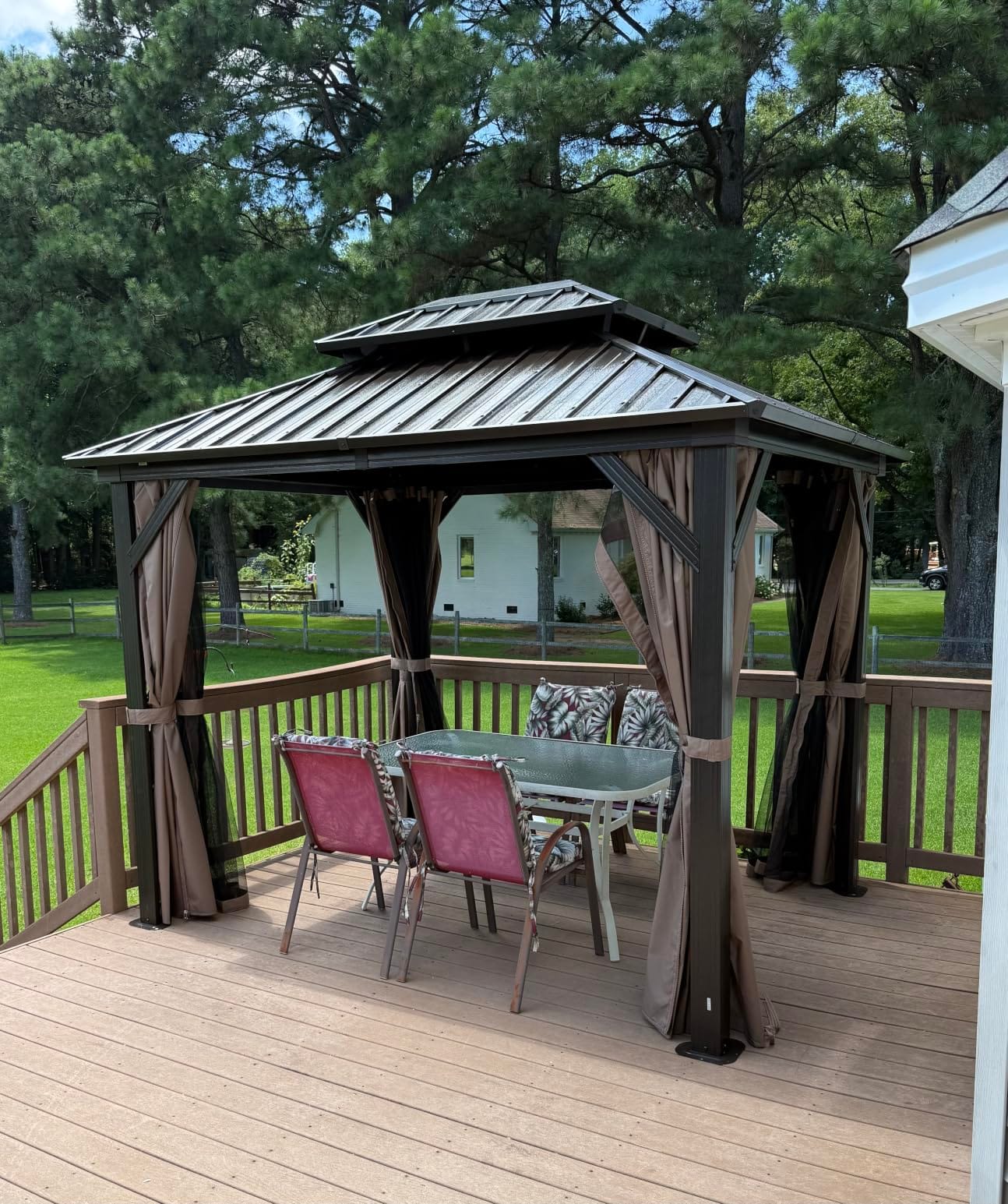 Domi 12x12 Outdoor Hardtop Gazebo, Metal Gazebo for Patios, Brown customer photo 1