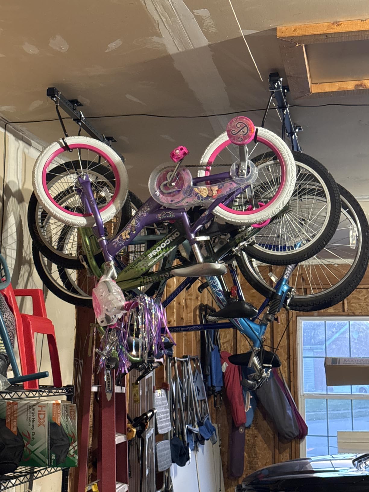 Teal Triangle Adjustable Ceiling Mounted Bike Rack for Garage, Hold 8 Bikes customer photo 2