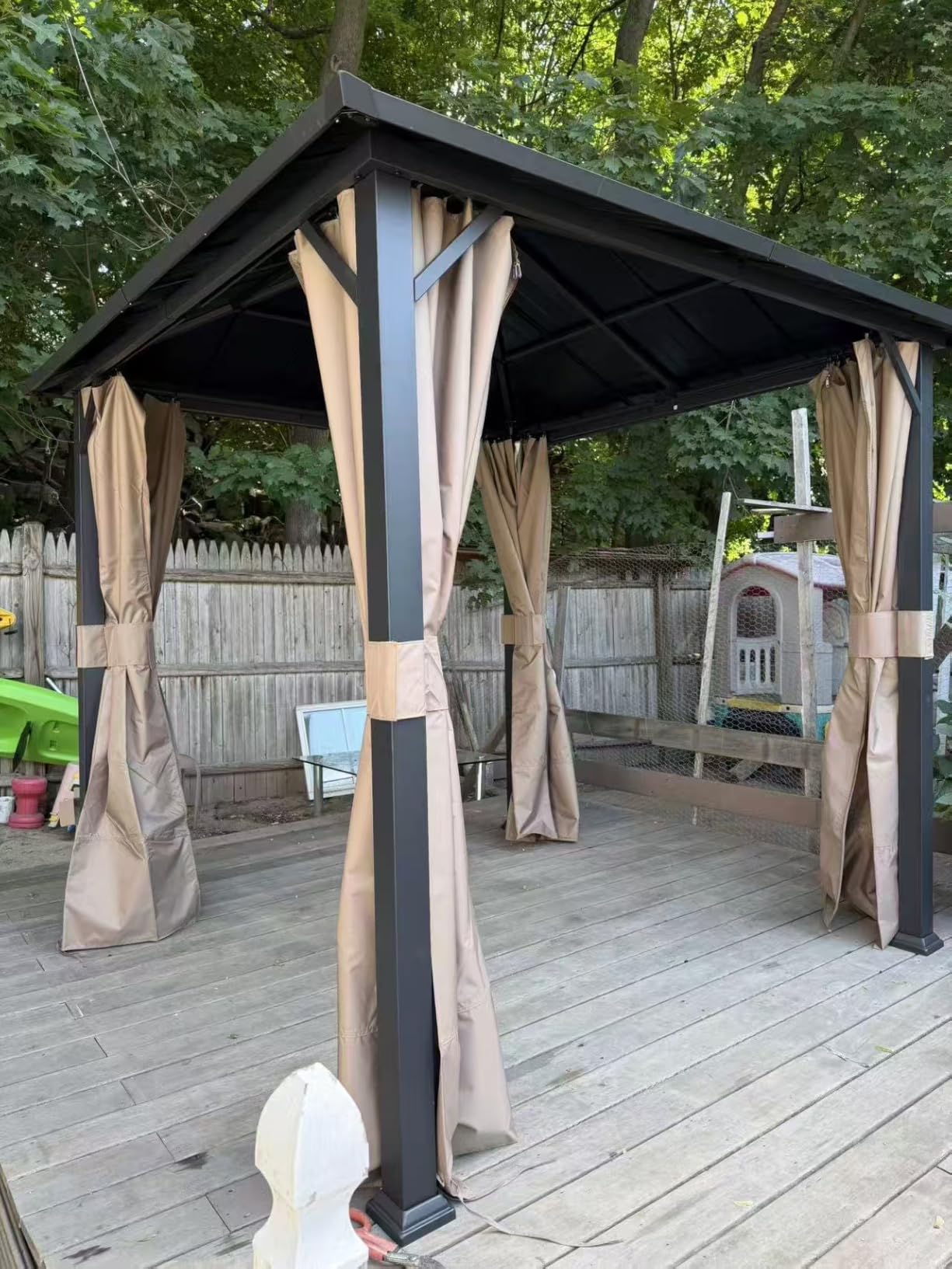 Modern Shade Hardtop Gazebo 10x10 with 4 LED Lights for Backyard, Black customer photo 2