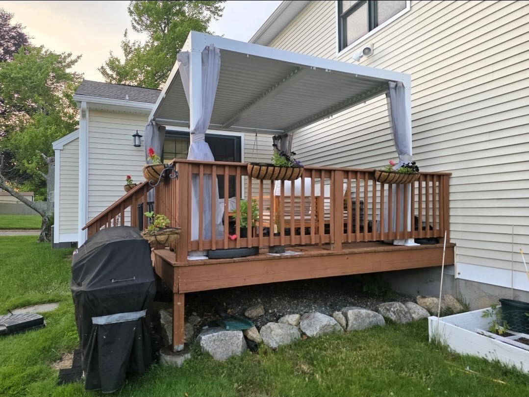 EROMMY Louvered Pergola 12x12, Outdoor Aluminum Pergola with Adjustable Rainproof Roof for Garden, Patio, Deck, Waterproof Curtains and Netting Included, Gray-Black customer photo 2