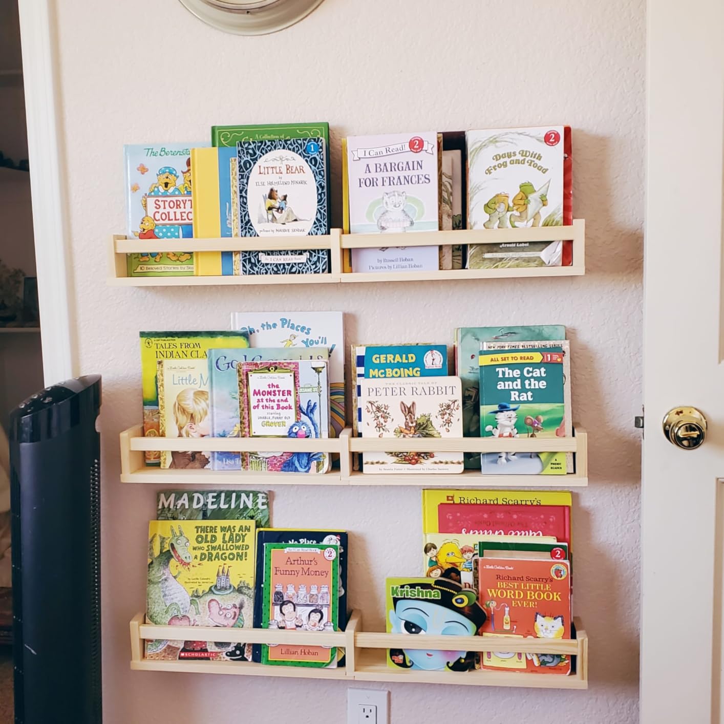 Harwaya Floating Nursery Book Shelves for Wall, Natural Wood Wall Bookshelf for Kids Room Bedroom, Small Wooden Hanging Baby Book Shelf and Toy Organizer for Nursery Girl Boy Toddler Child - Set of 3 customer photo 2
