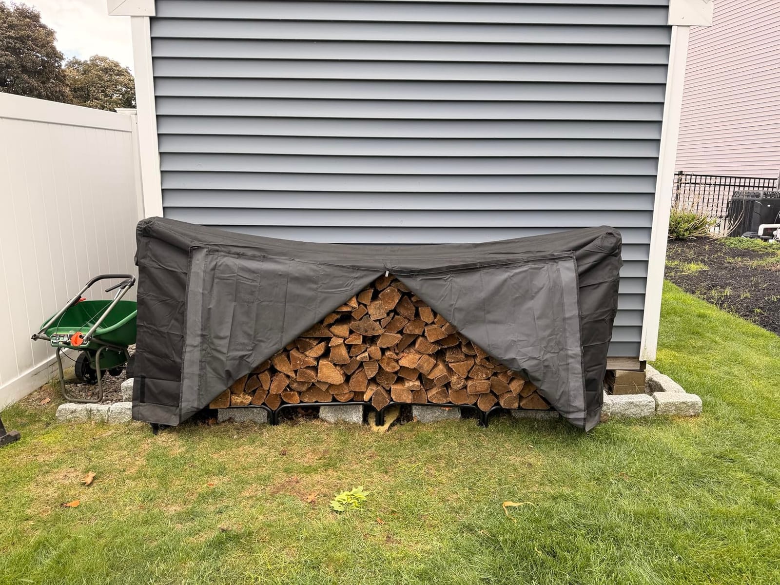12ft Firewood Log Rack with Cover Outdoor, Heavy Duty Indoor Outdoor Firewood Storage Log Rack with Cover Combo Set Black customer photo 2